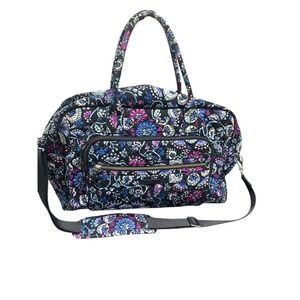 Vera Bradley Night and Day Indigo Quilted Floral Weekender Travel Duffel Bag